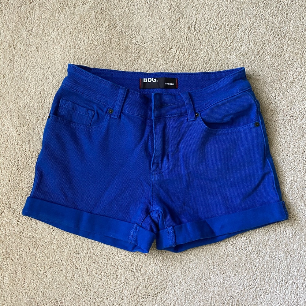 BDG high rise blue denim shorts